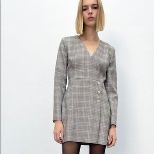 Zara Gray Plaid Blazer Dress